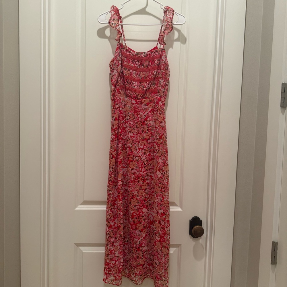Q+A Los Angeles Red Floral Maxi Dress | Ruffle Straps | NWT | XS